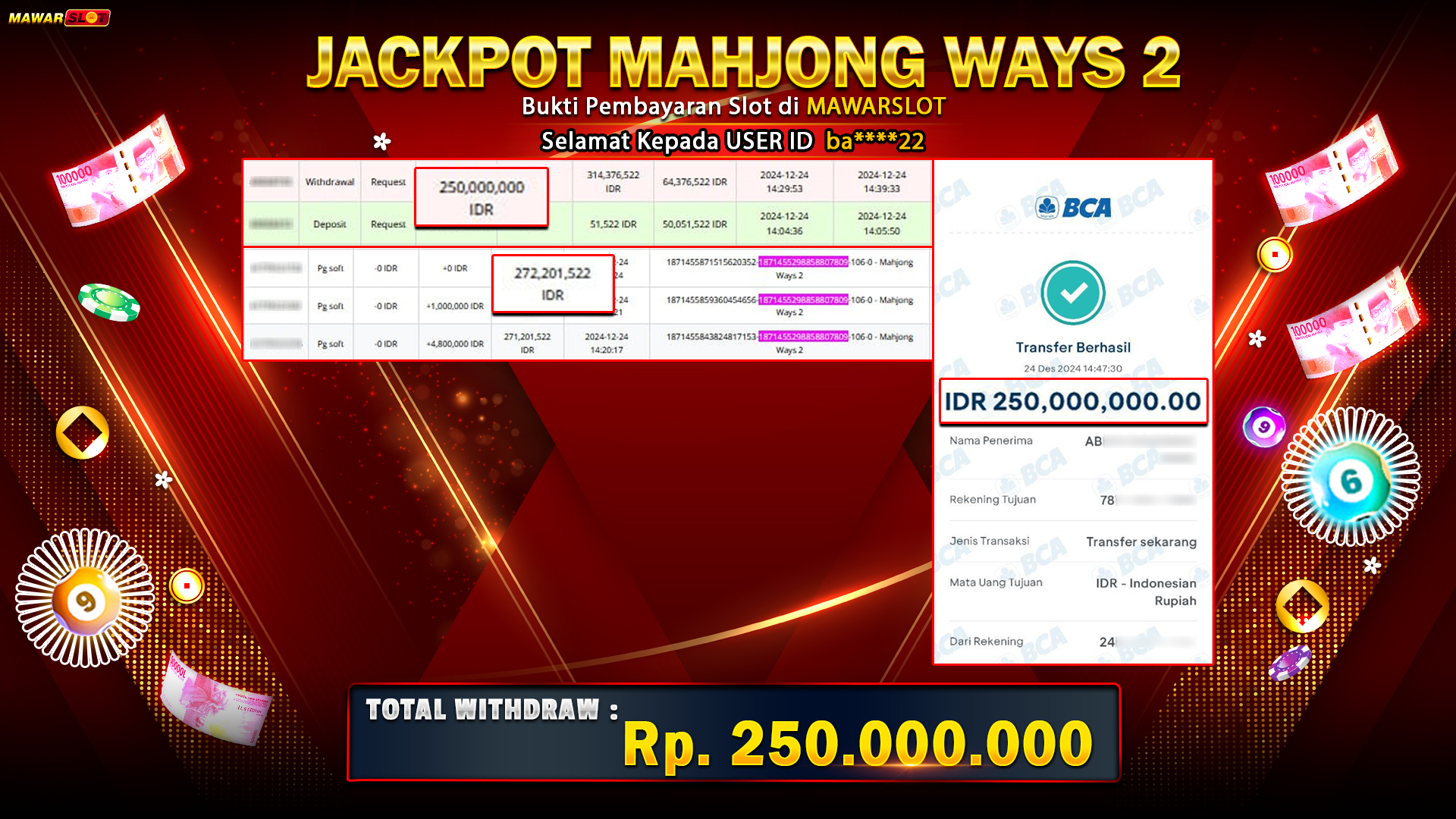 Mawarslot: Bukti Jackpot Member B******2 Slot Gacor Mahjong Ways 2