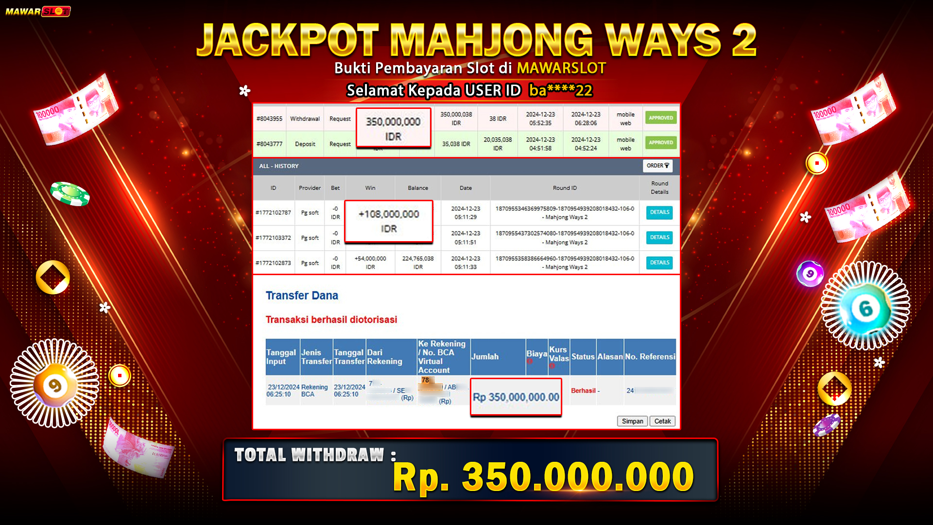 Mawarslot: Bukti Jackpot Member B******2 Game Slot Mahjong Ways 2