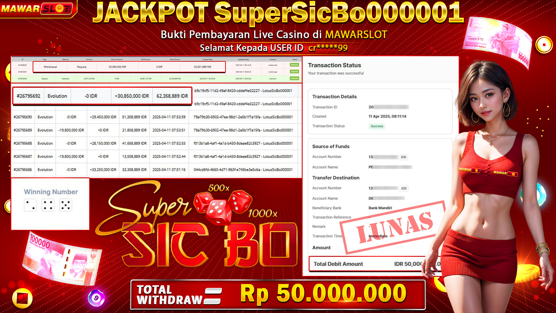 Kemenangan Spektakuler Member Mawarslot: Jackpot Rp50 Juta dari Taruhan Dadu di Super Sicbo