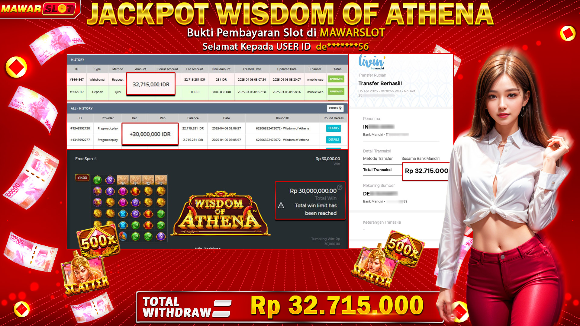 Wisdom of Athena: Jackpot Fantastis 32.715.000 Juta di Mawarslot!