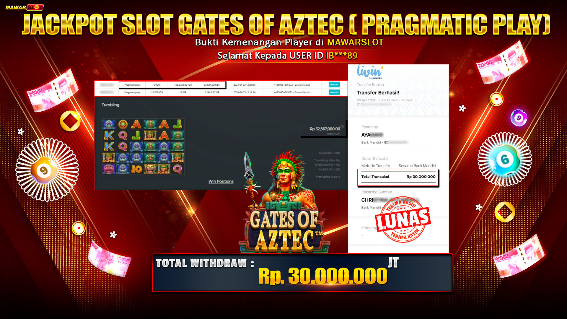 Mawarslot Bukti Jackpot 30 Juta di Game Slot Gates of Aztec Pragmatic Play!