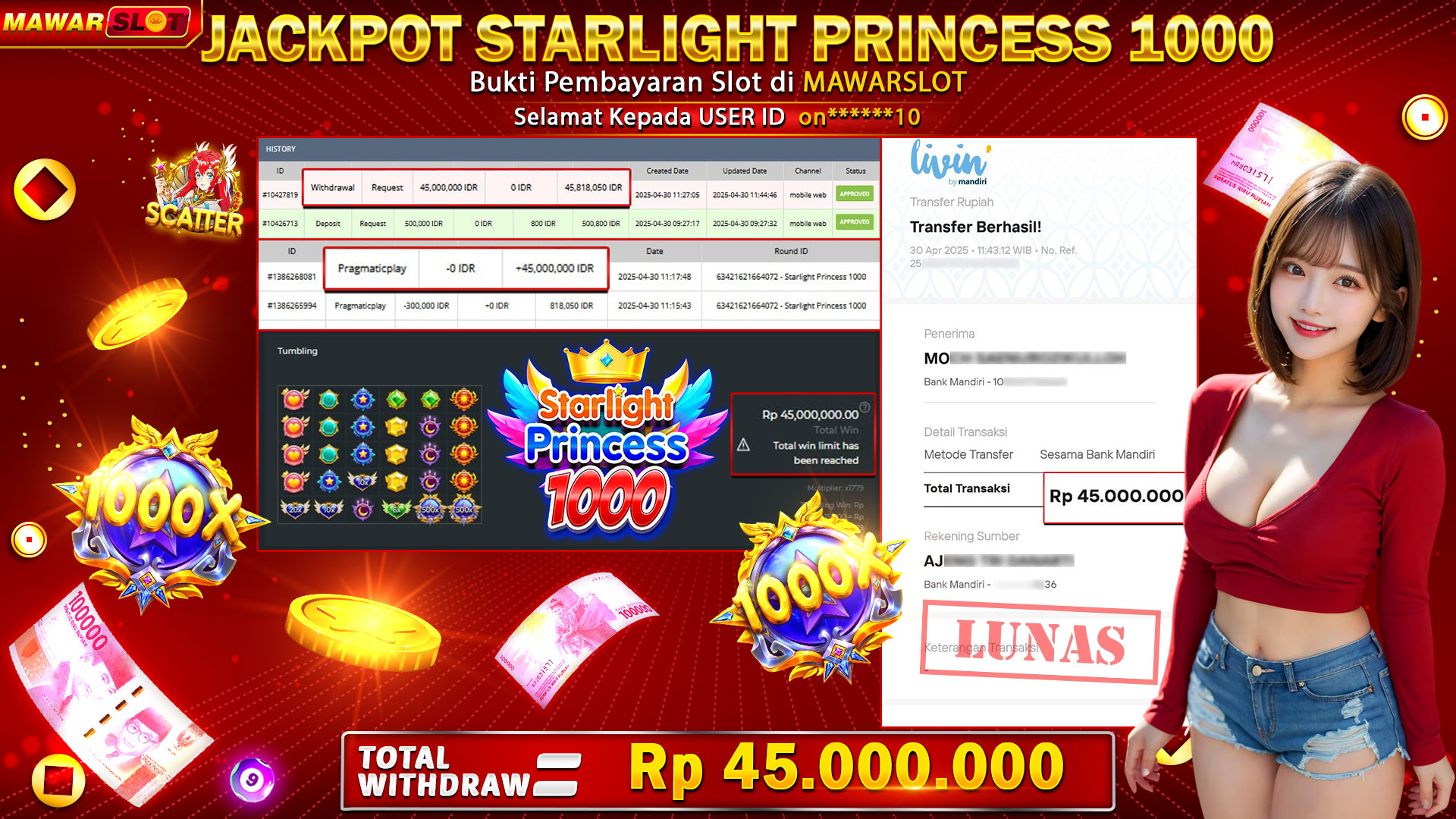 Putri Bintang Menghadiahkan Emas: Jackpot Rp45 Juta Meledak di Starlight Princess 1000